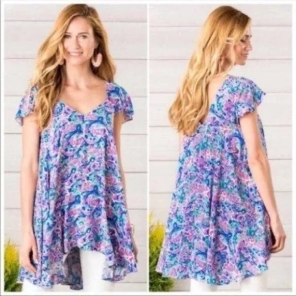 MATILDA JANE In the Maze Asymmetrical Blue/Pink/Cream Paisley Top, Small, EUC. - Picture 3 of 10